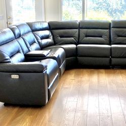 Bennett 6pc Leather Power Reclining Sectional w/ built in usb ports and outlets