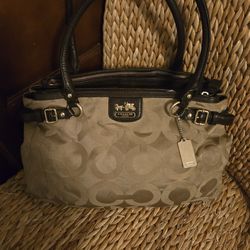 Large Coach Madison Kara Optic Golden Beige Canvas Shoulder Bag