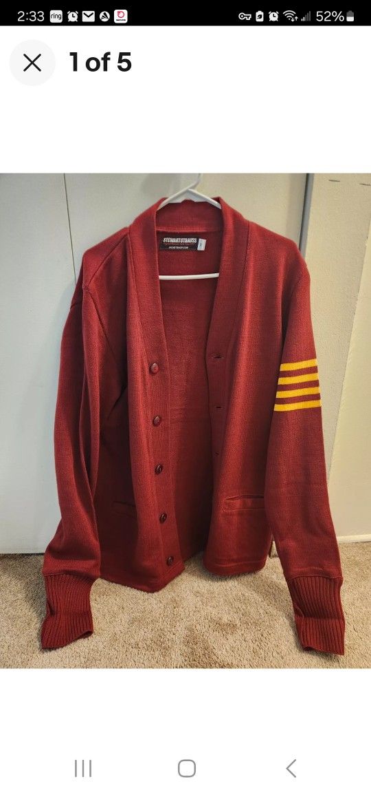 Cardinal and gold letterman sweater