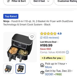 Air fryer Ninja,10-Qt capacity, 2 baskets