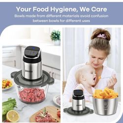 Ganiza Food Processor, 2-Speed Food Chopper Meat Grinder with 8 Cup Stainless Steel & 8 Cup Glass Bowls, Upgraded Button & Smart Overheat Protection L
