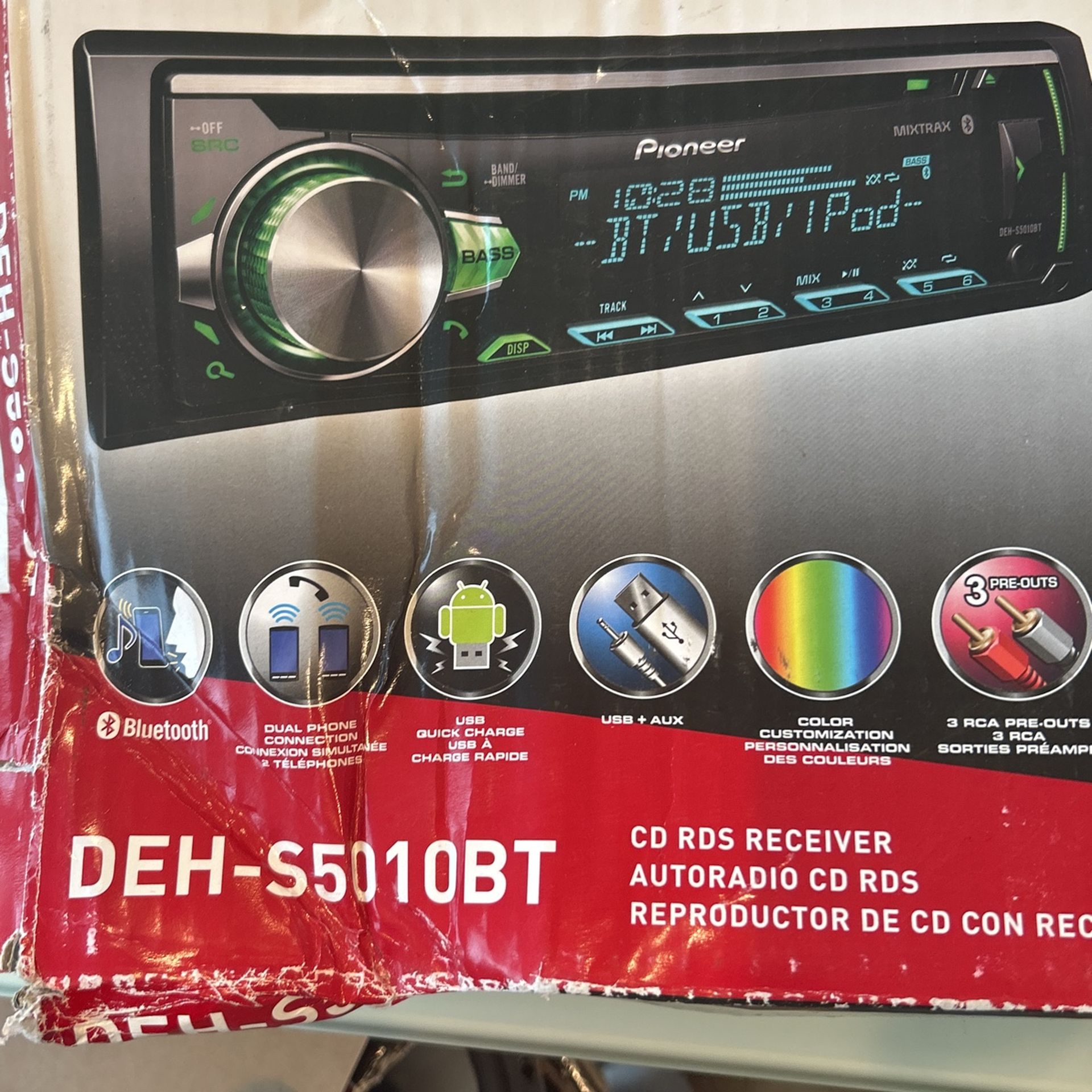 "Pioneer Stereo DEH-S5010BT CD Receiver with Bluetooth, Single DIN, In-dash"