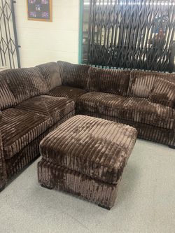 New Jumbo Corduroy Sectional Couch with Ottoman! 99x99! Free Delivery!