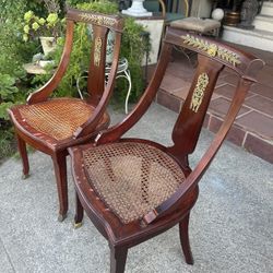 Vintage Cane Seat Empire Style Dining Chairs With Bronze Appliqués