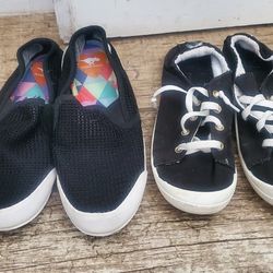 Two Pair Of Black Flat Lightweight Slip On Shoes Size 7