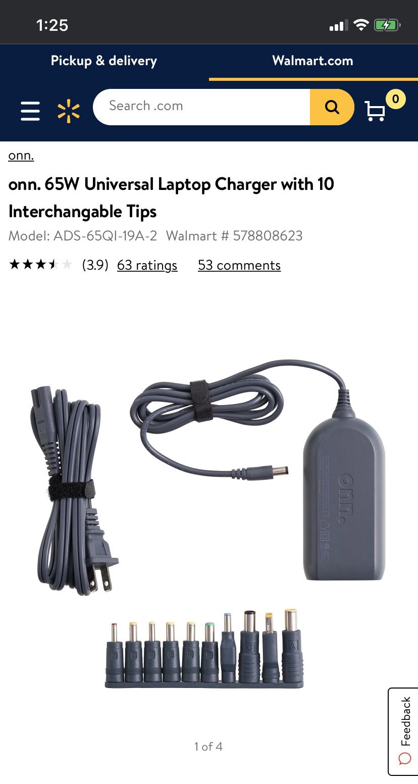 onn. 65W Universal Laptop Charger with 10 Interchangable Tips