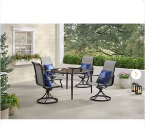 Bay Kentbury 5-Piece Steel Padded Sling Square Glass Top Outdoor Dining Set