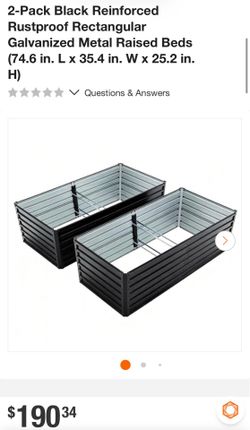 2-Pack Black Reinforced Rustproof Rectangular Galvanized Metal Raised Beds (74.6 in. L x 35.4 in. W x 25.2 in. H)