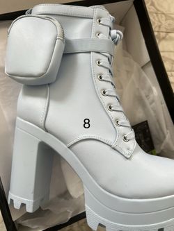 Cape Robbin light blue lace-up platform ankle boots