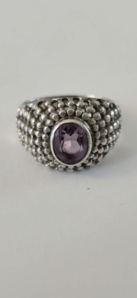 Vintage Sterling Silver 925 Amethyst Dome Ring Size 8