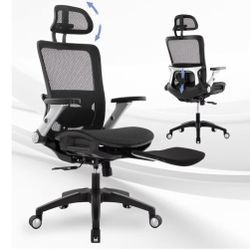 COLAMY Ergonomic Mesh Office Chair with Footrest, High Back Computer Executive Desk Chair with Headrest and 4D Flip-up Armrests, Adjustable Tilt Lock 