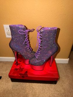 Purple Rhinestone Platform Heel Boots