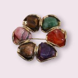 Natural Stones, Gold tone brooch