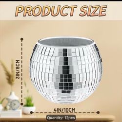 12pcs Silvery Disco Vase Set - Silvery Mirror Surface Disco Ball Vase - Glass Disco Ball Flowerpot - Candelabra - Glass Vase