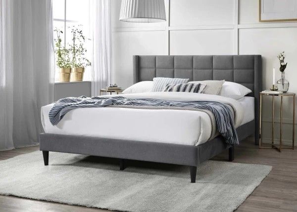 Queen Size Grey Bed W Orthopedic Mattress