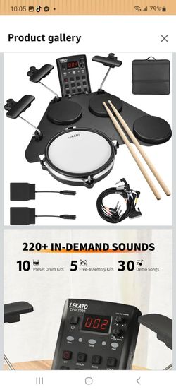 LEKATO Electronic Drum Set, Portable Electric Drum Set for Beginner with Quiet Mesh Snare Drum Pads, 220+ Sounds, USB MIDI, 2 Switch Pedal, Electric D
