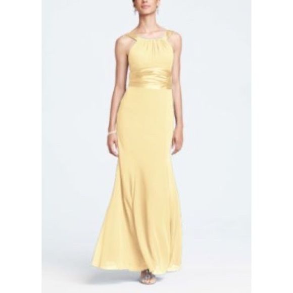 David’s Bridal Yellow Chiffon Charmeuse Formal Gown