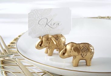 Kate Aspen Lucky Golden Elephant Place Card Holders, Photo Holders, Party Favors, Elephant Decor, Place Setting, 24 pieces