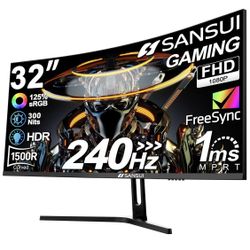 SANSUI 32 Inch Curved 240Hz Gaming Monitor High Refresh Rate, FHD 1080P   Open box item is new!  The SANSUI 32 Inch Curved 240Hz Gaming Monitor offers
