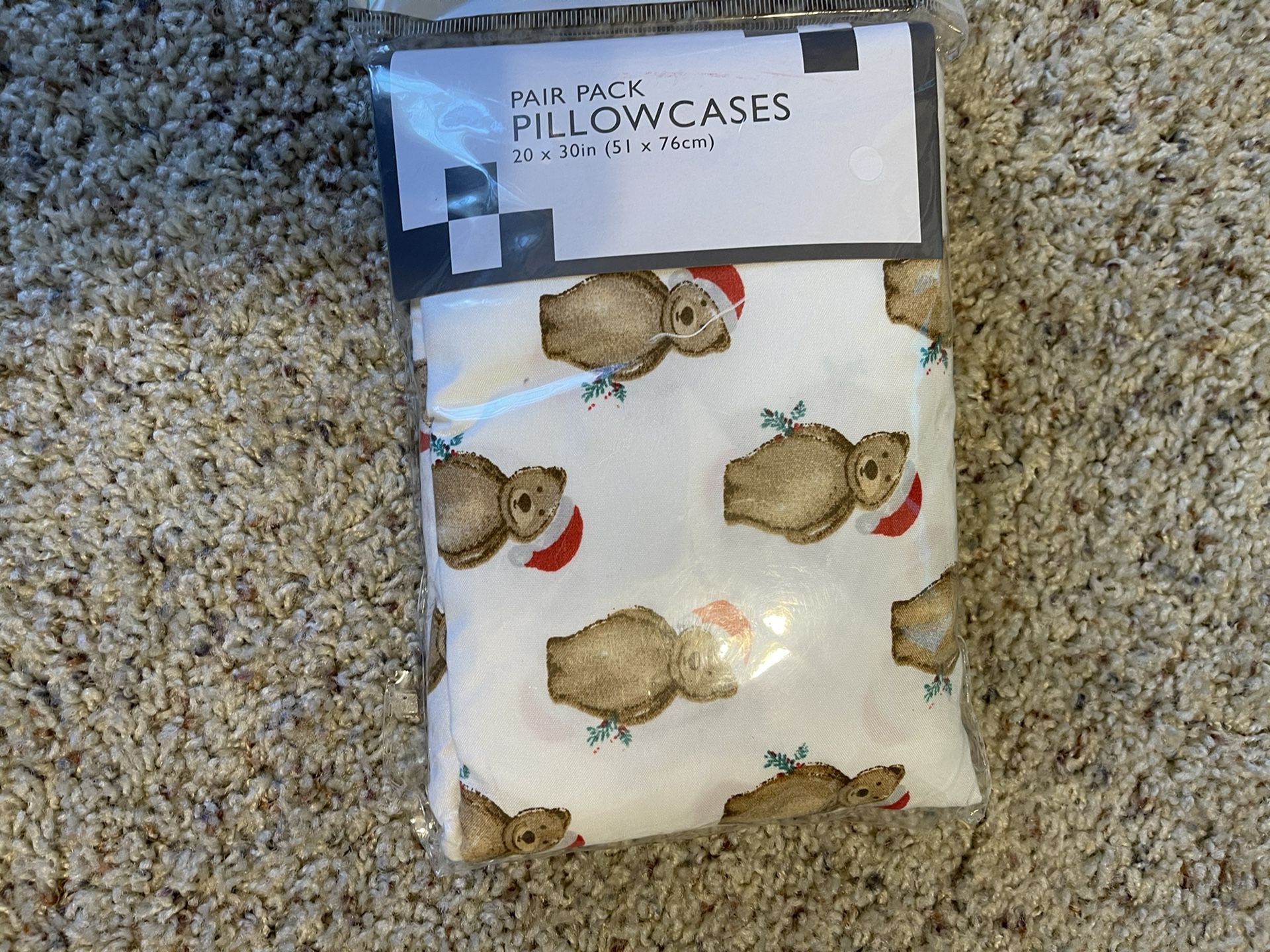 Christmas Bear Pillow Cases Standard Size, New