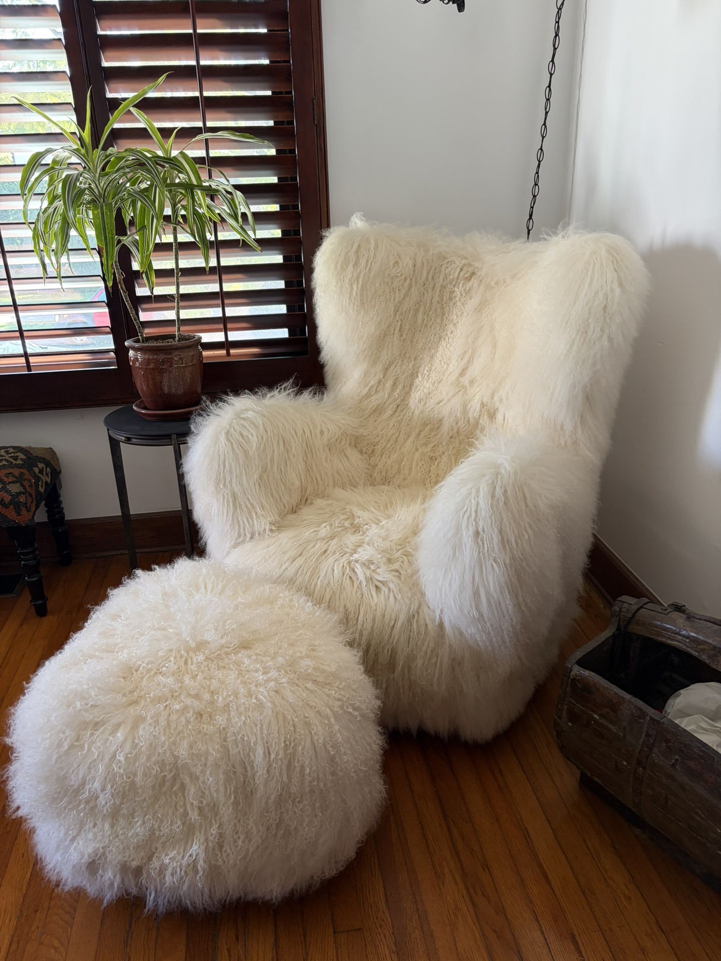 CB2 Bozzi Mongolian Wingback Chair & Ottoman