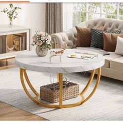 3 Tables: White & Gold Faux Marble Table Set