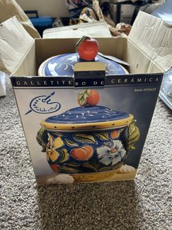 Amalfi" hand-painted ceramic cookie jar or biscuit canister