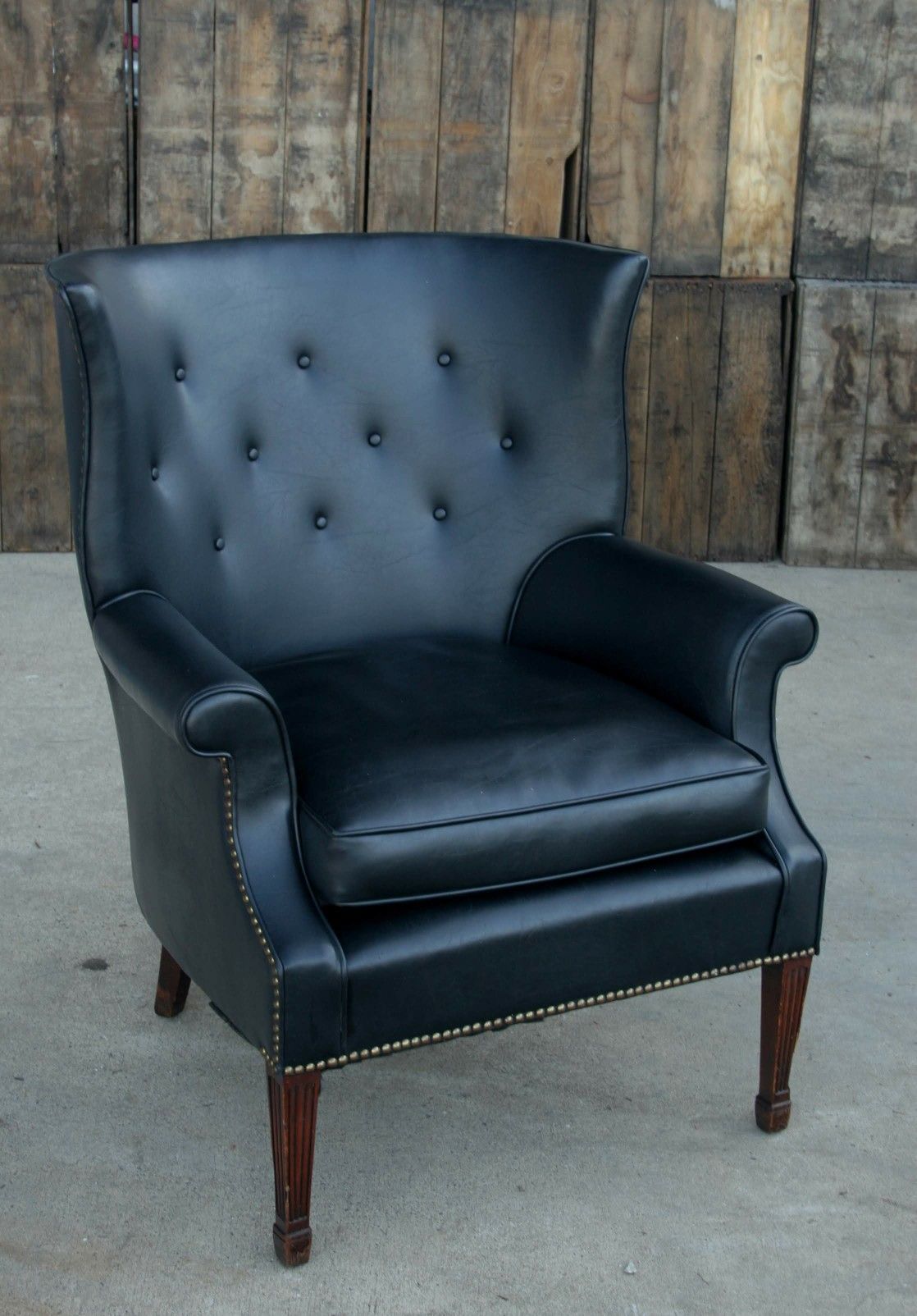 Vintage Black Leather - Mid Century Modern Accent Chair