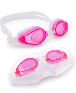 NEW! Adult Swimming Goggles w/ Case,Light Color Tint, UV Protection, Anti-Fog, Lightweight & Low Drag (Pink)