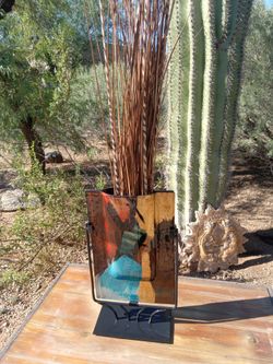 Art Glass Vase on Metal Stand
