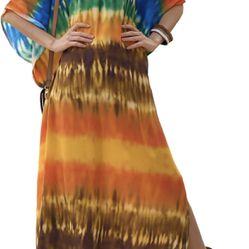 Kaftan Dresses for Women Short sleeve Ethnic Print Caftan Dresses V-neck Bathing Suit Cover-Ups
