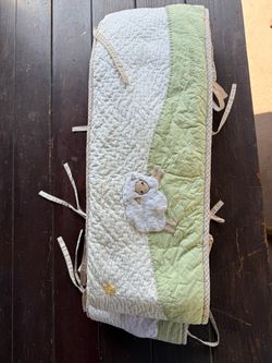 Pottery Barn Kids Quilted Sheep Crib Bumper Pad w/ Ties, White/Green
