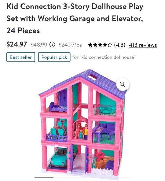 Girl's Kid Connection 3 Story Dollhouse Play Set