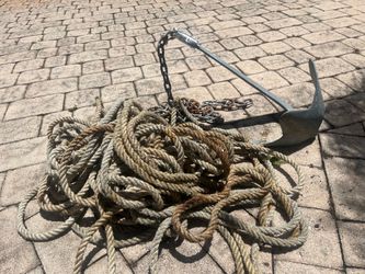 Claw anchor with chain, anchor line.