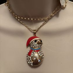 14K Gold Filled? Crystal Snowman 30” Chain Necklace 