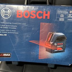 Bosch 50 ft. Cross Line Laser Level Self Leveling with VisiMax Technology, L-Bracket Adjustable Mount and Hard Carrying Case (268)