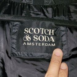 Scotch & Soda Men’s Puffer Hooded Nylon Black Brown Jacket Coat 