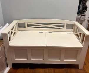 Entryway white wooden storage bench