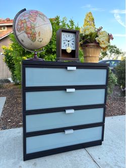 Dark Modern Dresser Chest of Drawers Furniture with Glass Top Protector Great Condition