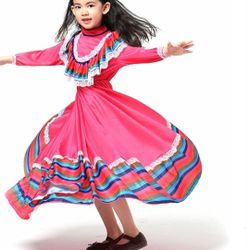 Mexican Traditional Dress Girls National Style Princess Dress Halloween Carnival Birthday Party Dress

