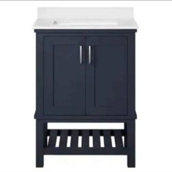Home Decorators Collection Tupelo 24 in. Single Sink Midnight Blue Bath Vanity with White Engineered Stone Top (Assembled)