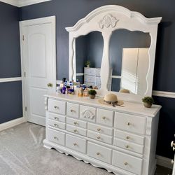 Freshly Painted And New Hardware dressing Table With Mirror And Closet For Sale