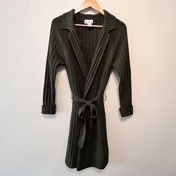 Carol Rose Women’s Olive Green Cardigan Knee Length Sweater With Sash Size Large