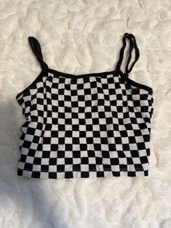 Black and White Checkered Crop Tank Top