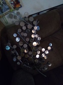Metal Tree Sculpture with Mirror Discs