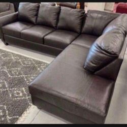 Genuine Leather  Bark Brown Soft Touch Raf Chaise Sectional🤩 Living Room Set 🤩 Made In USA 🇺🇸 Best Price 💥
