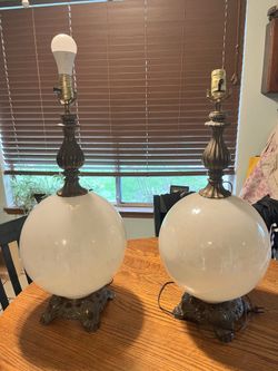Beautiful Antique White Opal Globe Lamps