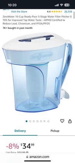 ZeroWater 10-Cup Ready-Pour Water Filter Pitcher w 2 filter replacement