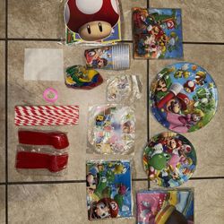 Mario Birthday Party Supplies, 116PCS Mario Party Decorations Include Banners, Backdrop, Plates, Tablecloth, Cup, Forks, Spoons, Cake Topper, straw (1