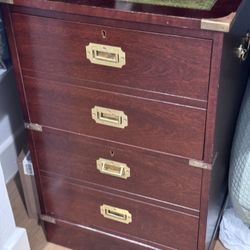 Campaign Style Desk, Filing Cabinet & Library Hutch – Timeless Vintage Set